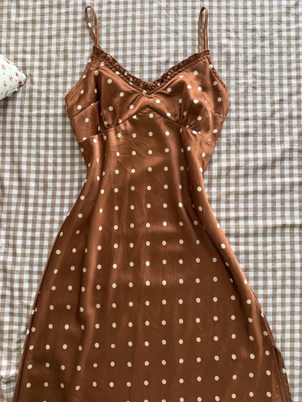 Japna Brown Polka Dot Midi Dress with Cream Dots